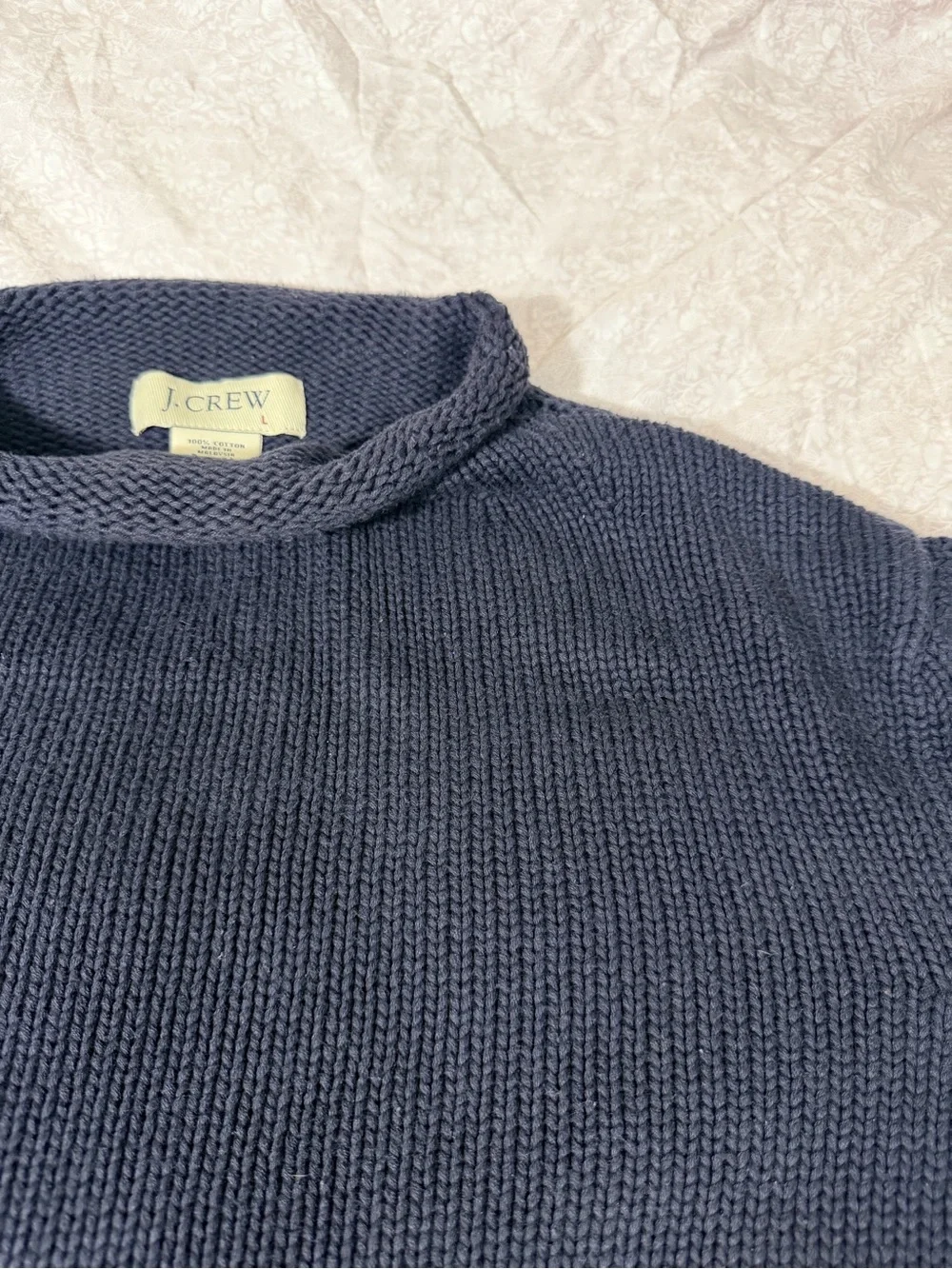 Vintage J.Crew 100% Cotton Rollneck Sweater Navy Blue Chunky Knit Size Large Men